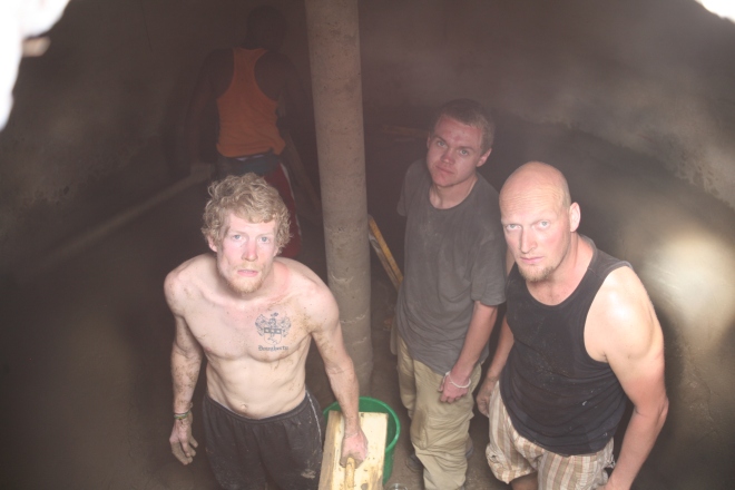 The guys working in the water tank at Ebel & Laura's orphanage.